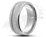 Silver Tungsten Ring With Meteorite Stripe - Curved With Gloss Finish | 8mm
