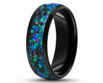 Black Tungsten Ring With Opal - Brushed With Curved Finish | 8mm