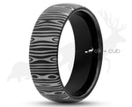 Silver Tungsten Ring With Black Damascus Pattern - Curved | 8mm