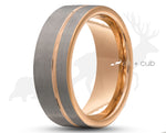 Silver Tungsten Ring With Rose Gold Inlay - Brushed Finish With Stripe | 8mm
