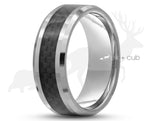 Silver Tungsten Ring With Carbon Fibre Stripe by Elk and Cub