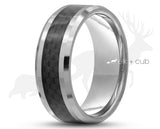 Silver Tungsten Ring With Carbon Fibre Stripe by Elk and Cub
