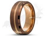 Coffee Tungsten Ring With Rose Gold Inlay - Bevelled Edges | 8mm