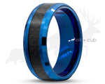 Blue Tungsten Ring With Carbon Fibre Stripe by Elk and Cub