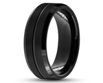 Black Titanium Ring With Black Inlay - With Middle Groove | 8mm