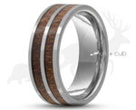 Silver Tungsten Ring With Koa Wood Stripes by Elk and Cub