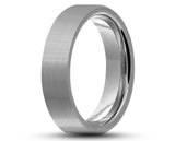 Silver Tungsten Ring With Silver Inlay - Brushed With Square Edge | 6mm