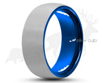 Silver Tungsten Ring With Blue Inlay - Curved Brushed Finish | 8mm