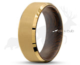 Gold Tungsten Ring With Koa Wood Inlay - Bevelled Edges | 8mm