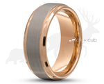 Silver Tungsten Ring With Rose Gold Inlay - Stepped Edges | 8mm