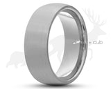 Silver Tungsten Ring With Silver Inlay - Curved Brushed Finish | 8mm