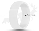 White Ceramic Ring With White Inlay - Curved With Gloss Finish | 8mm
