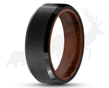 Black Tungsten Ring With Koa Wood Inlay - Brushed Finish | 8mm
