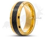 Gold Tungsten Ring With Carbon Fibre Stripe by Elk and Cub