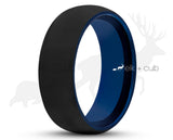 Black Tungsten Ring With Blue Inlay - Curved With Brushed Finish | 8mm