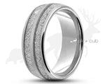 Silver Tungsten Ring With Dual Meteorite Stripe - Polished Finish | 8mm