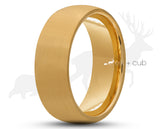 Gold Tungsten Ring With Gold Inlay - Curved Brushed Finish | 8mm