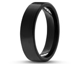 Black Tungsten Ring With Black Inlay - Brushed With Square Edge | 6mm