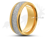 Gold Tungsten Ring With Meteorite Stripe - Curved With Gloss Finish | 8mm