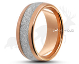 Rose Gold Tungsten Ring With Meteorite Stripe - Polished Finish | 8mm