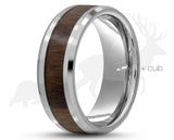 Silver Tungsten Ring With Koa Wood Stripe by Elk and Cub