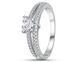 925 Sterling Silver Ring With Love Heart Shaped Cubic Zirconia Stone | 2mm
