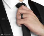 Man In Suit Wearing Tungsten Ring by Elk and Cub