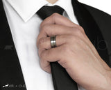 Man In Suit Wearing Tungsten Ring by Elk and Cub