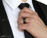 Man In Suit Wearing Tungsten Ring by Elk and Cub