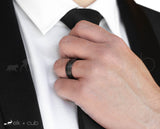 Man In Suit Wearing Tungsten Ring by Elk and Cub