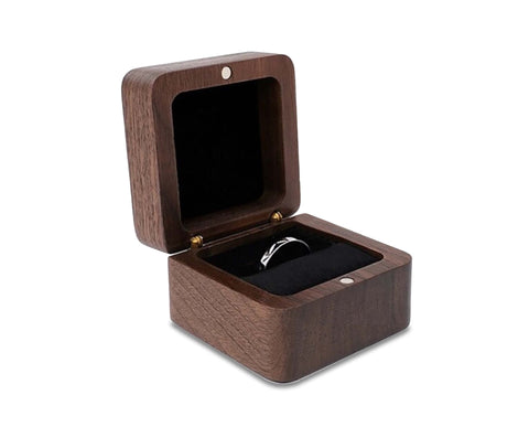 Wood Ring Box With Magnetic Lid And Velvet Cushion