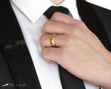 Man In Suit Wearing Tungsten Ring by Elk and Cub